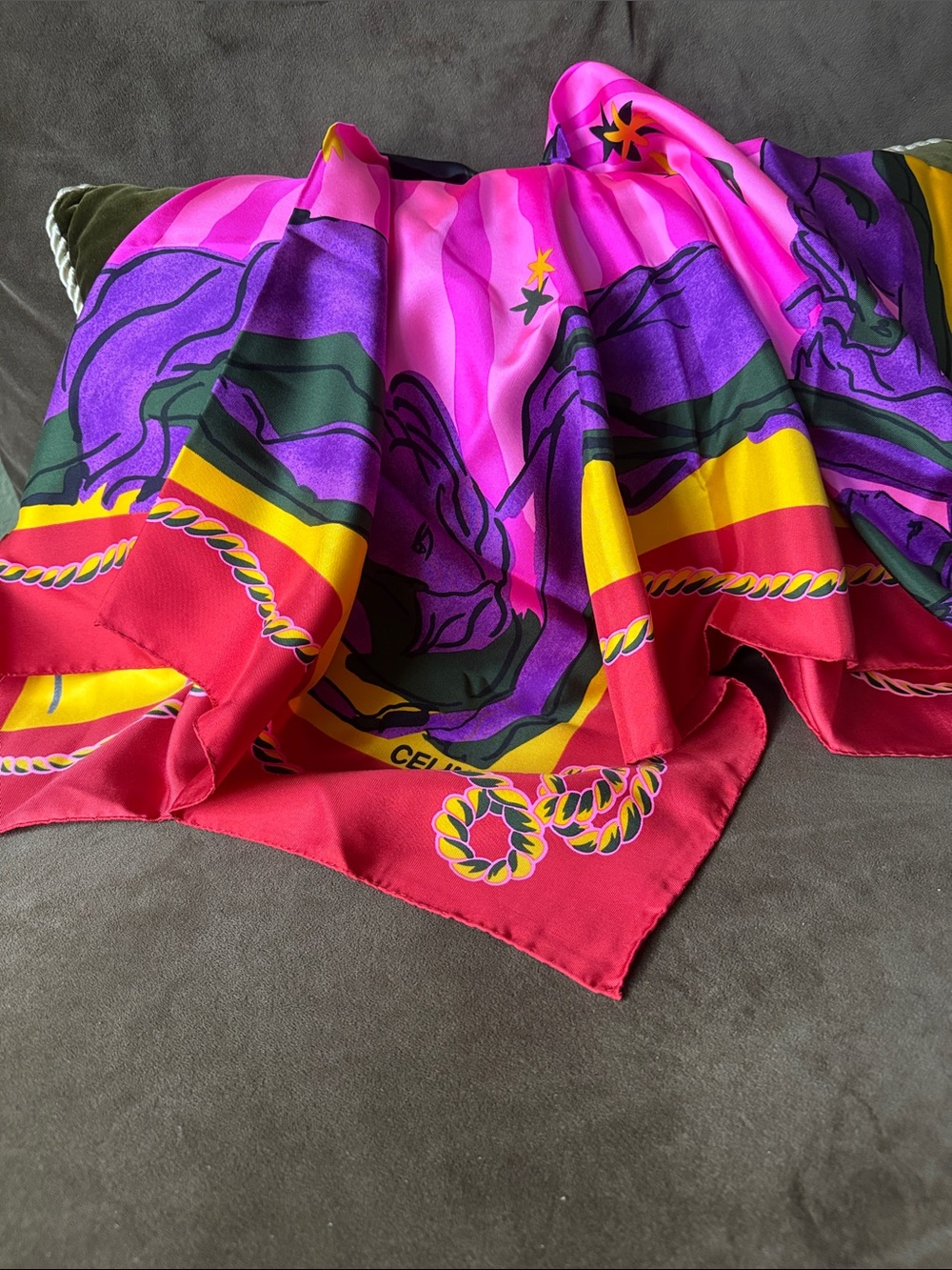 Celine Large Vibrant Pink & Purple Graphic Silk Scarf LETs Have Fun Low price